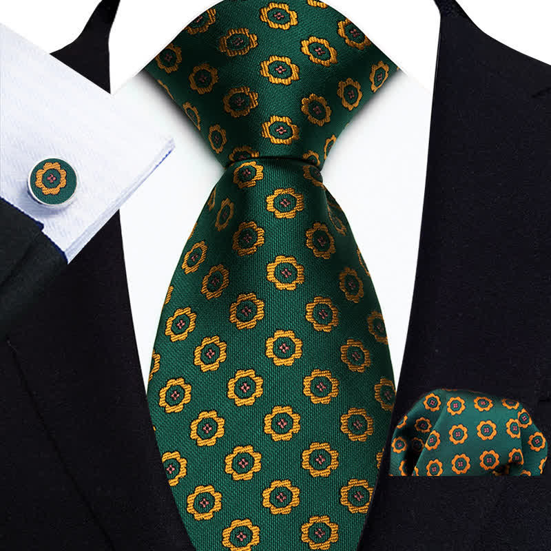 Set di 3 cravatte da uomo con piccoli fiori e pois alla moda - Verde - image 0