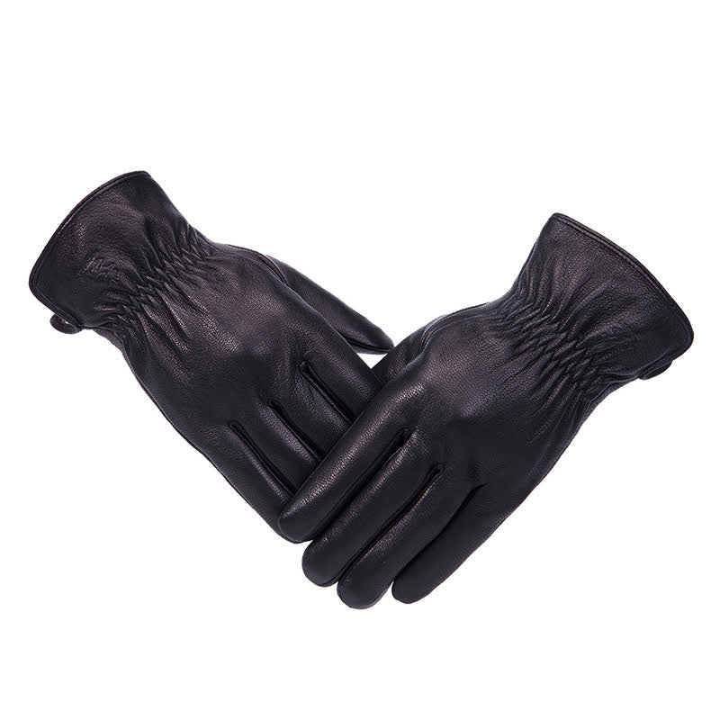 Guanti in pelle antiscivolo caldi con fodera in peluche