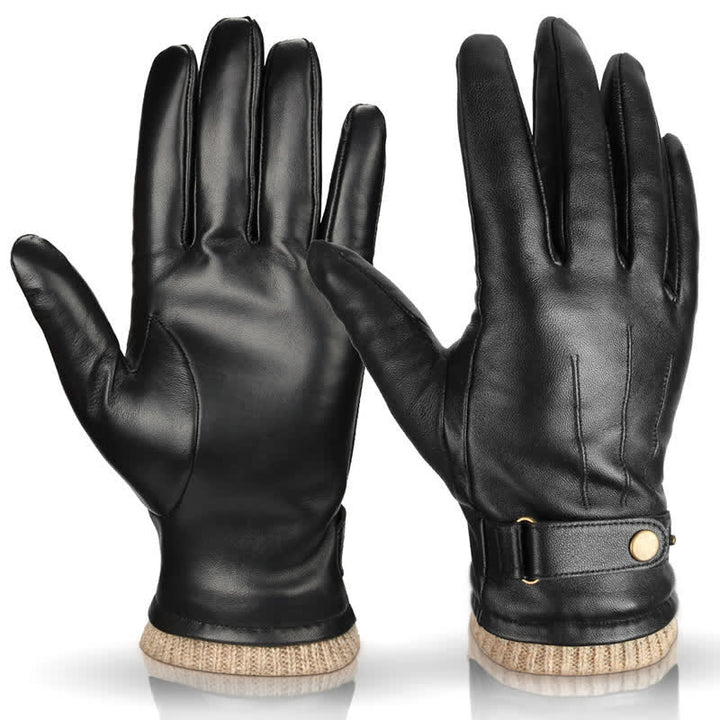 Guanti invernali alla moda in pelle di pecora spessa e vellutata - Nero - Grande - image 3