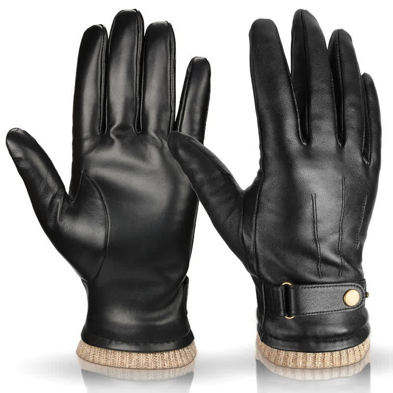 Guanti invernali alla moda in pelle di pecora spessa e vellutata - Nero - Grande - image 3