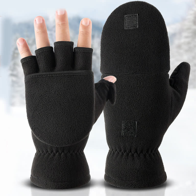 Guanti caldi con cappuccio convertibile nero