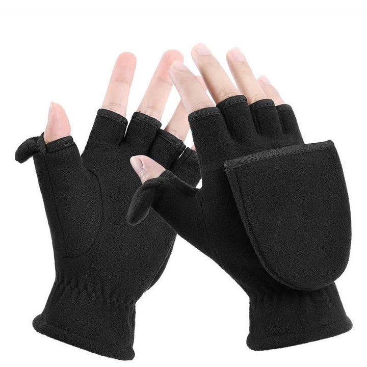 Guanti caldi con cappuccio convertibile nero