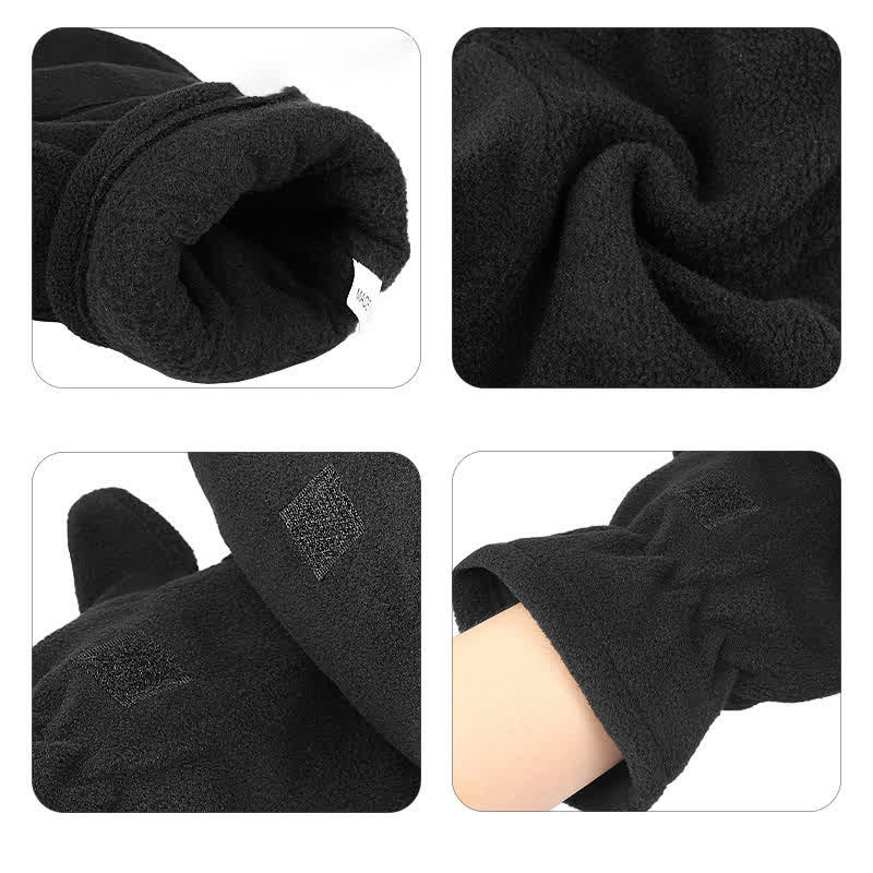 Guanti caldi con cappuccio convertibile nero