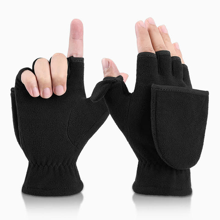 Guanti caldi con cappuccio convertibile nero