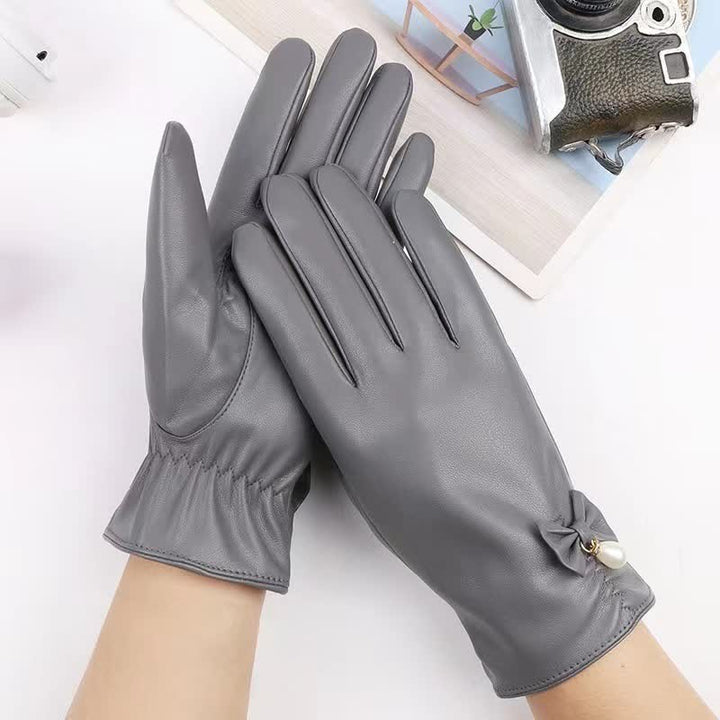 Guanti invernali in pelle di velluto perlato da donna