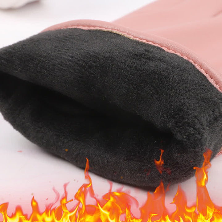 Guanti invernali in pelle di velluto perlato da donna - image 10