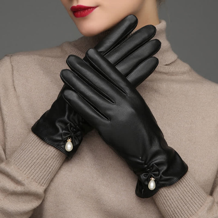 Guanti invernali in pelle di velluto perlato da donna - image 1
