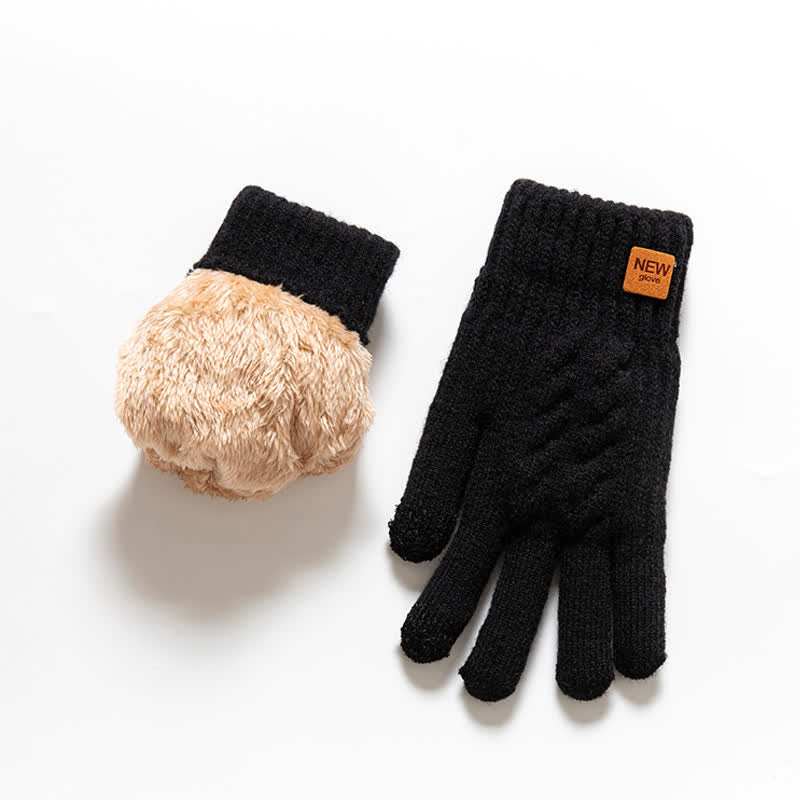 Guanti in maglia di pelliccia di alpaca calda e morbida di colore solido - Nero - image 12