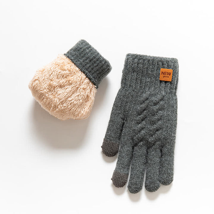 Guanti in maglia di pelliccia di alpaca calda e morbida di colore solido
