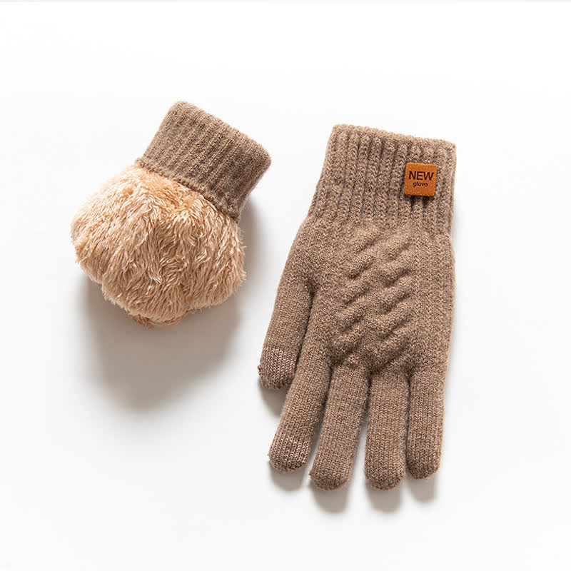 Guanti in maglia di pelliccia di alpaca calda e morbida di colore solido