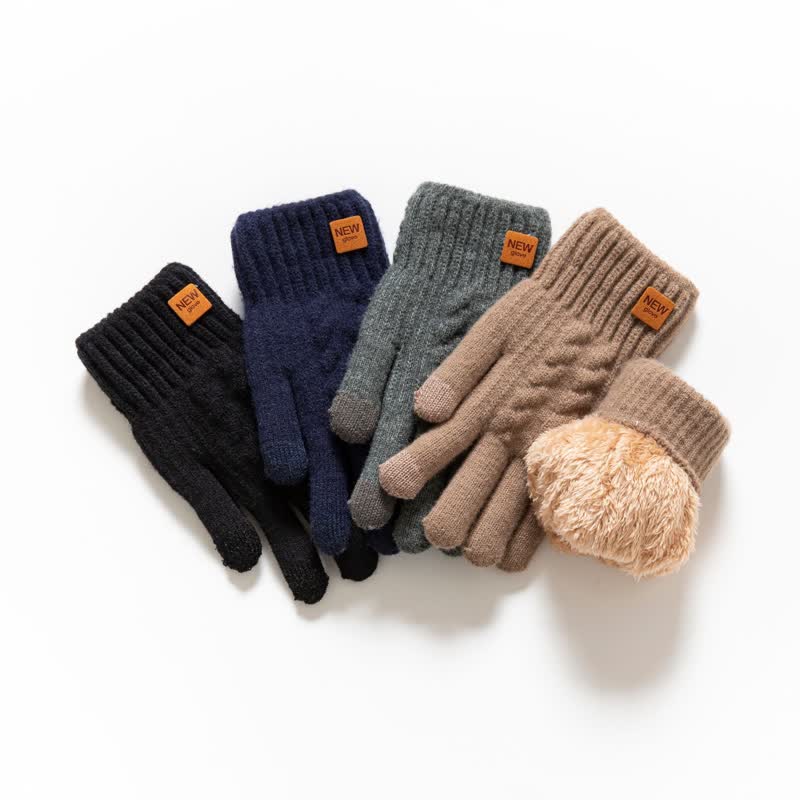 Guanti in maglia di pelliccia di alpaca calda e morbida di colore solido