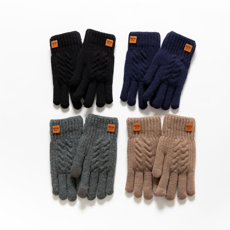 Guanti in maglia di pelliccia di alpaca calda e morbida di colore solido