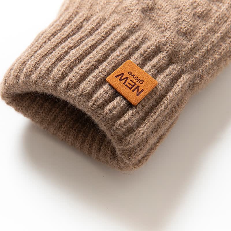 Guanti in maglia di pelliccia di alpaca calda e morbida di colore solido