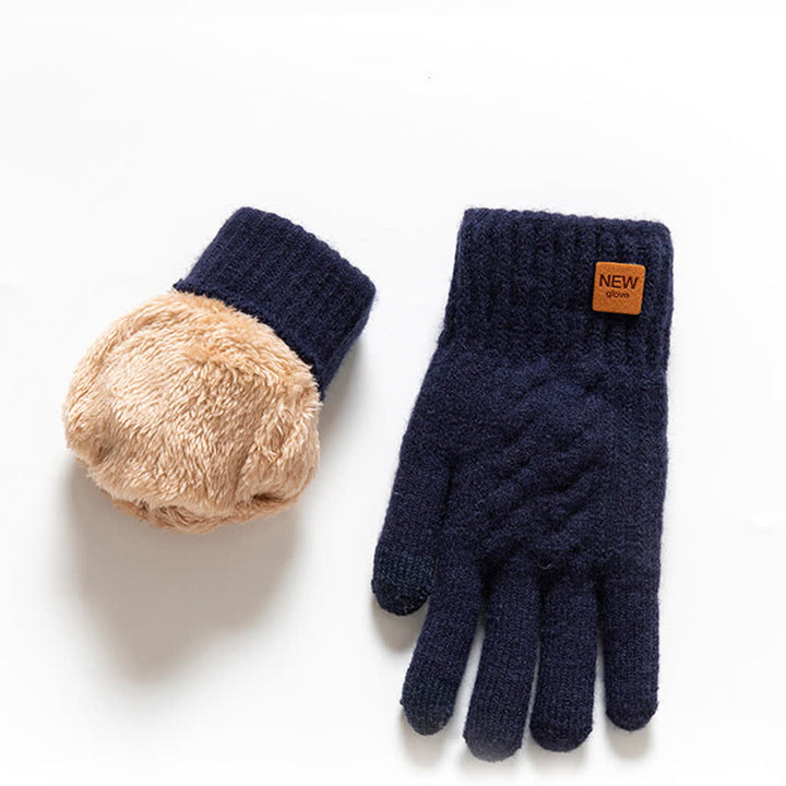 Guanti in maglia di pelliccia di alpaca calda e morbida di colore solido