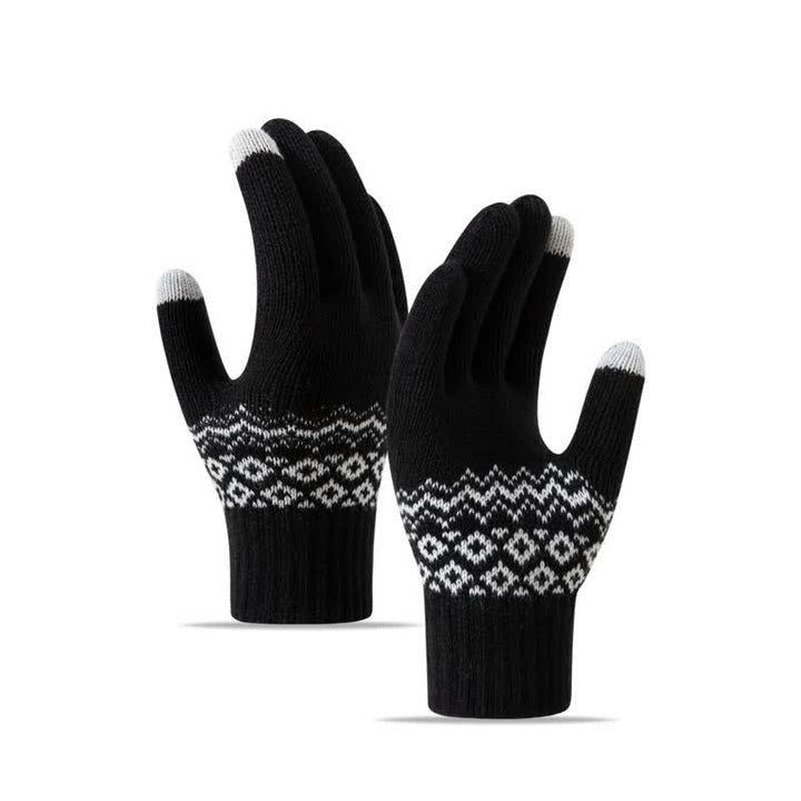 Guanti in maglia di velluto caldo e touch screen con stampa a onde - Nero - image 9
