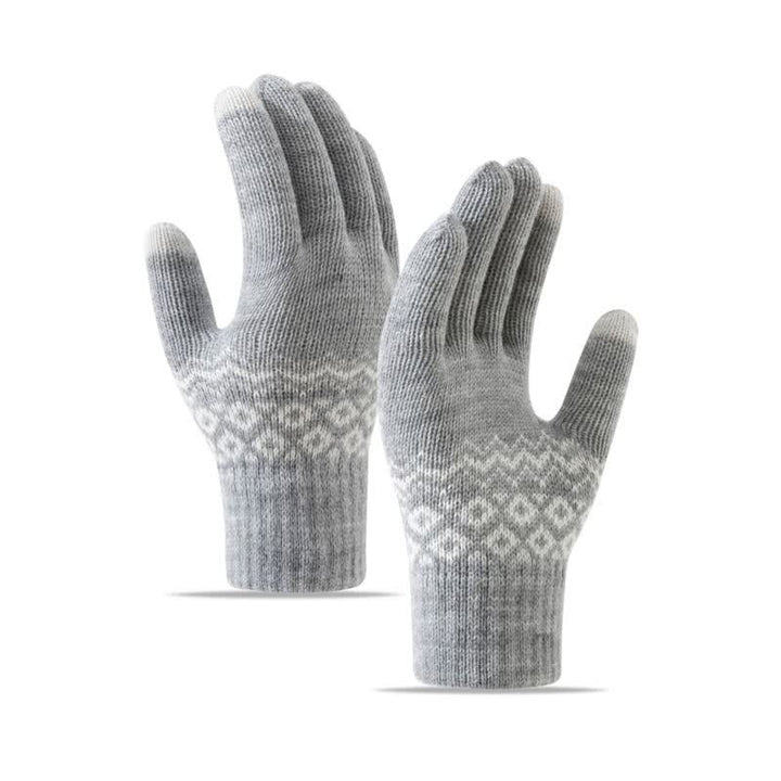 Guanti in maglia di velluto caldo e touch screen con stampa a onde