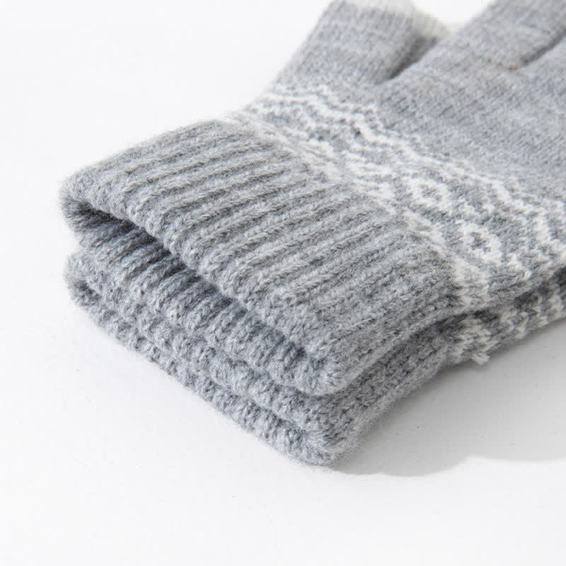Guanti in maglia di velluto caldo e touch screen con stampa a onde
