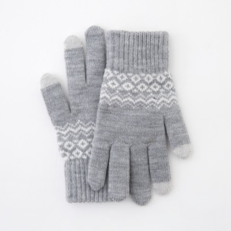 Guanti in maglia di velluto caldo e touch screen con stampa a onde