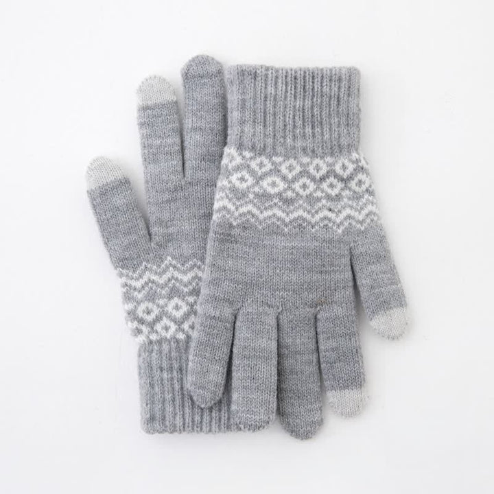 Guanti in maglia di velluto caldo e touch screen con stampa a onde