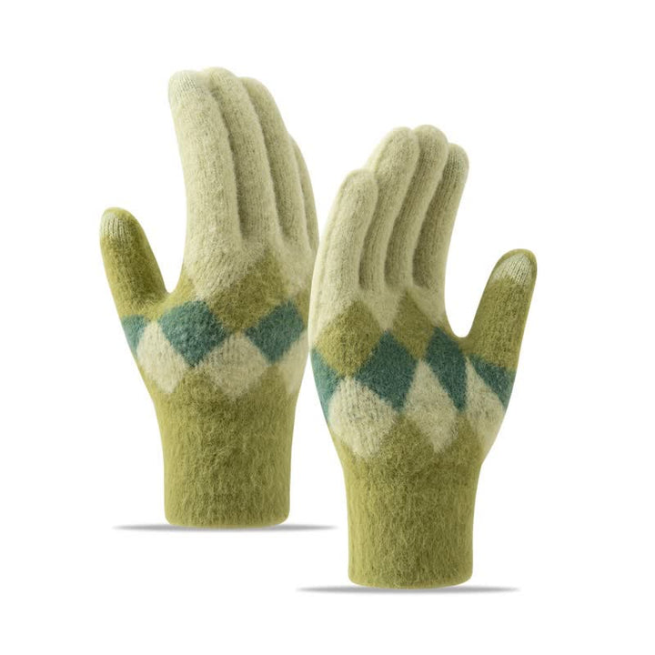 Guanti in maglia di peluche caldo con motivo a rombi colorati