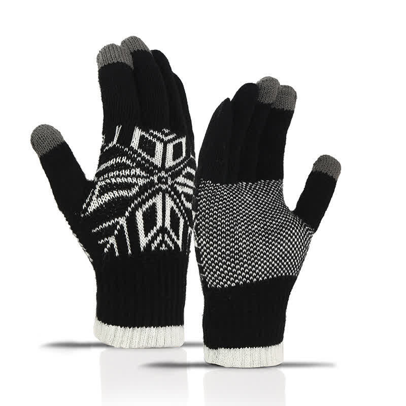 Guanti invernali in maglia spessa con motivo a fiocco di neve - Nero - image 11