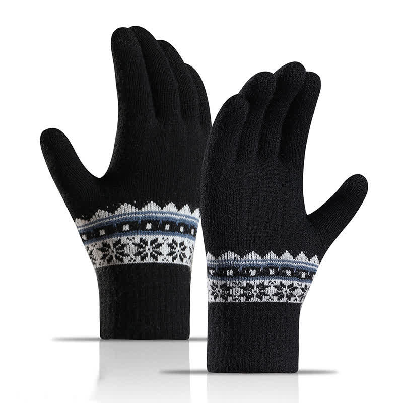 Guanti caldi in maglia elasticizzata con polsini jacquard a fiocco di neve