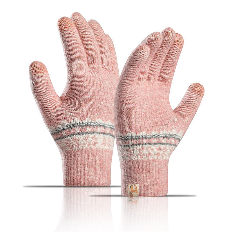 Guanti caldi in maglia elasticizzata con polsini jacquard a fiocco di neve