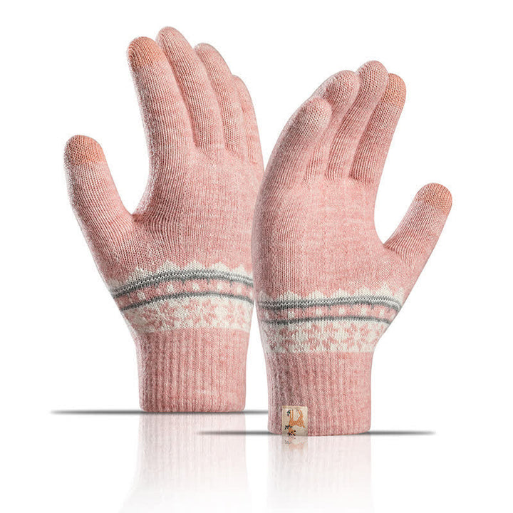 Guanti caldi in maglia elasticizzata con polsini jacquard a fiocco di neve