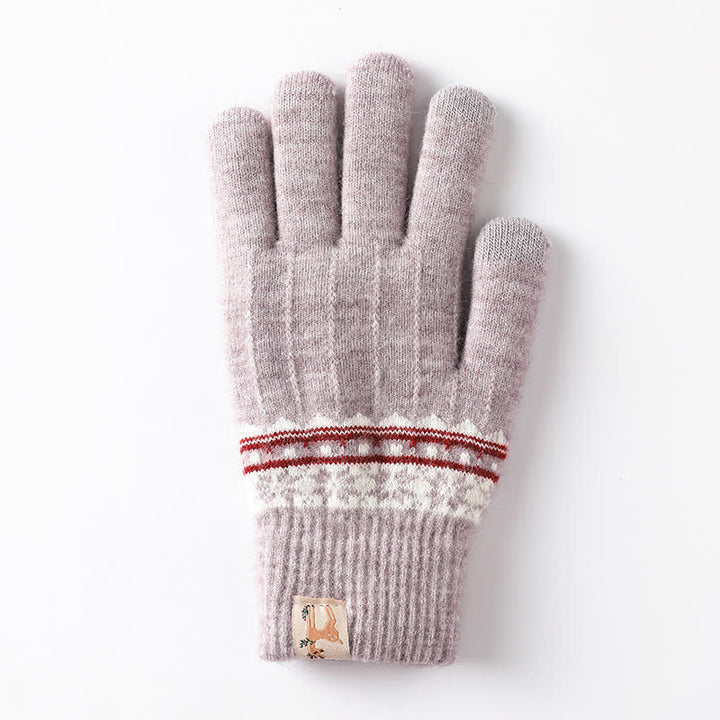 Guanti caldi in maglia elasticizzata con polsini jacquard a fiocco di neve