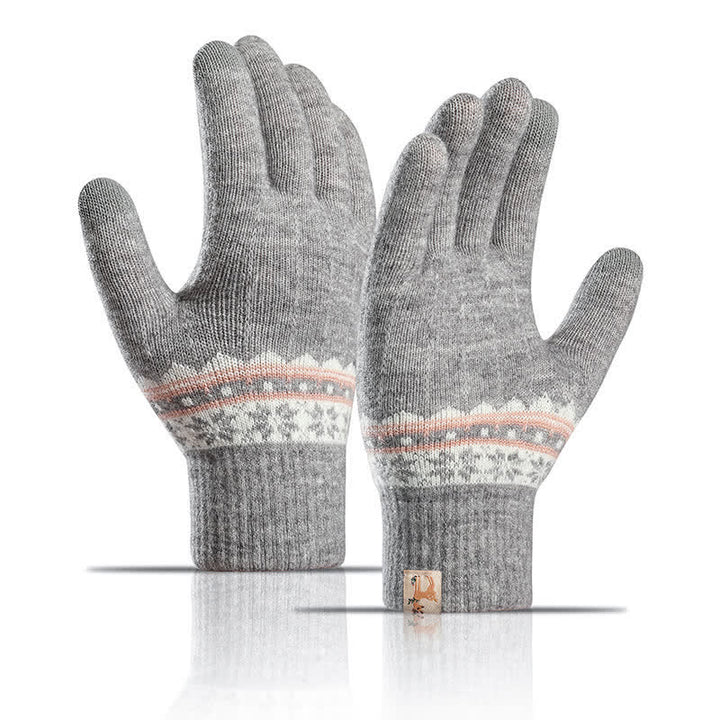 Guanti caldi in maglia elasticizzata con polsini jacquard a fiocco di neve