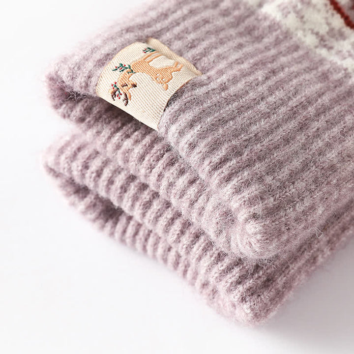Guanti caldi in maglia elasticizzata con polsini jacquard a fiocco di neve