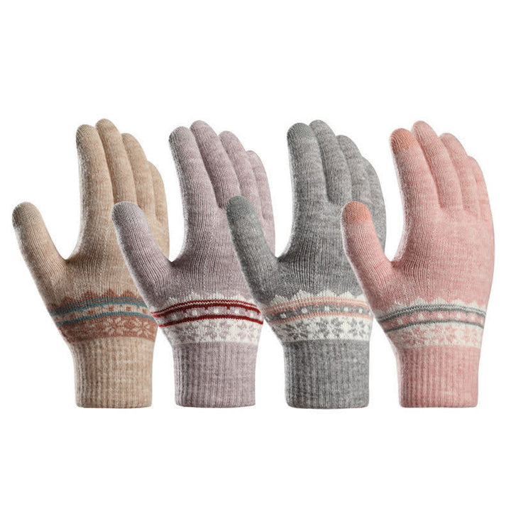 Guanti caldi in maglia elasticizzata con polsini jacquard a fiocco di neve