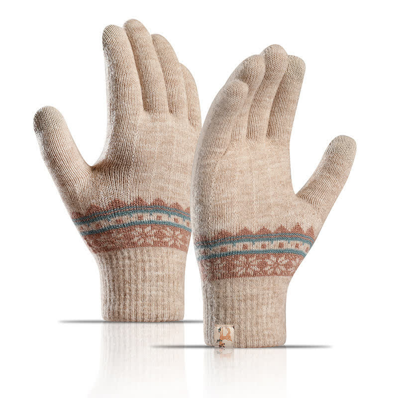 Guanti caldi in maglia elasticizzata con polsini jacquard a fiocco di neve