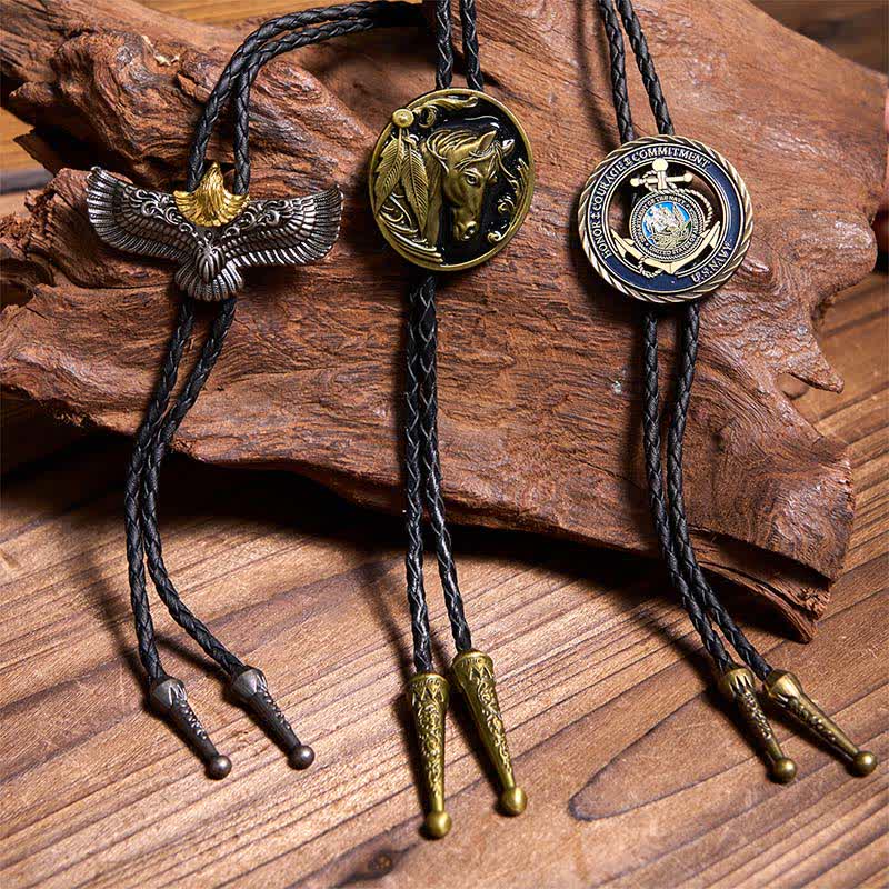Set di cravatte Bolo con ancora blu navy e cavallo retrò Flying Eagle - Pacchetto Set - image 0