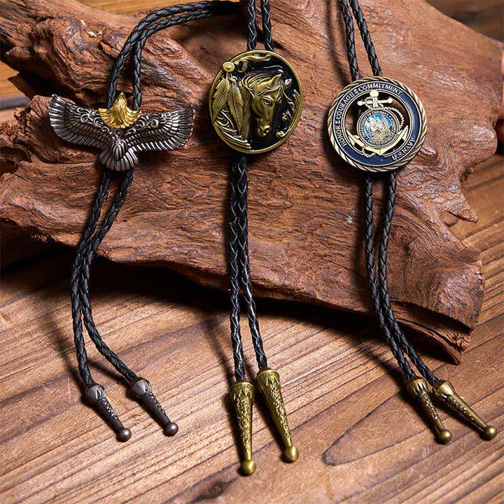 Set di cravatte Bolo con ancora blu navy e cavallo retrò Flying Eagle - Pacchetto Set - image 0