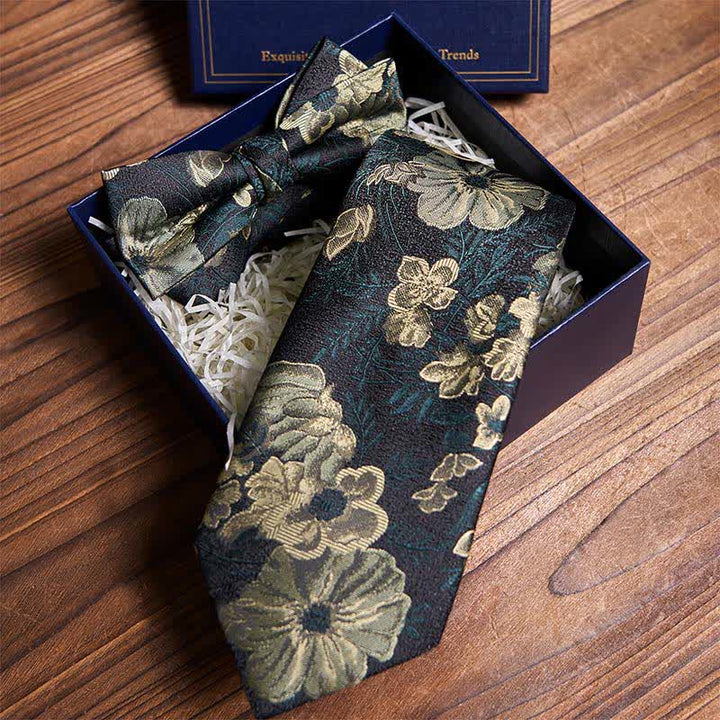 Set di cravatta e papillon floreale verde scuro Night