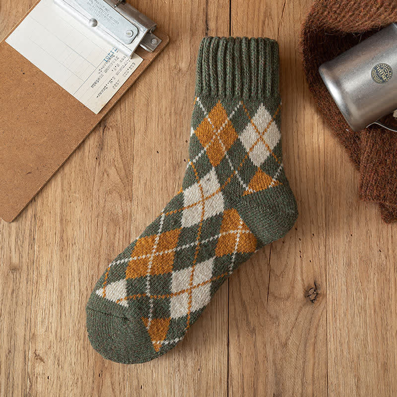 Calzini da uomo stile britannico con motivo a rombi - Verde - 6 paia - Taglia unica (US 6.5 - US 10) - image 9
