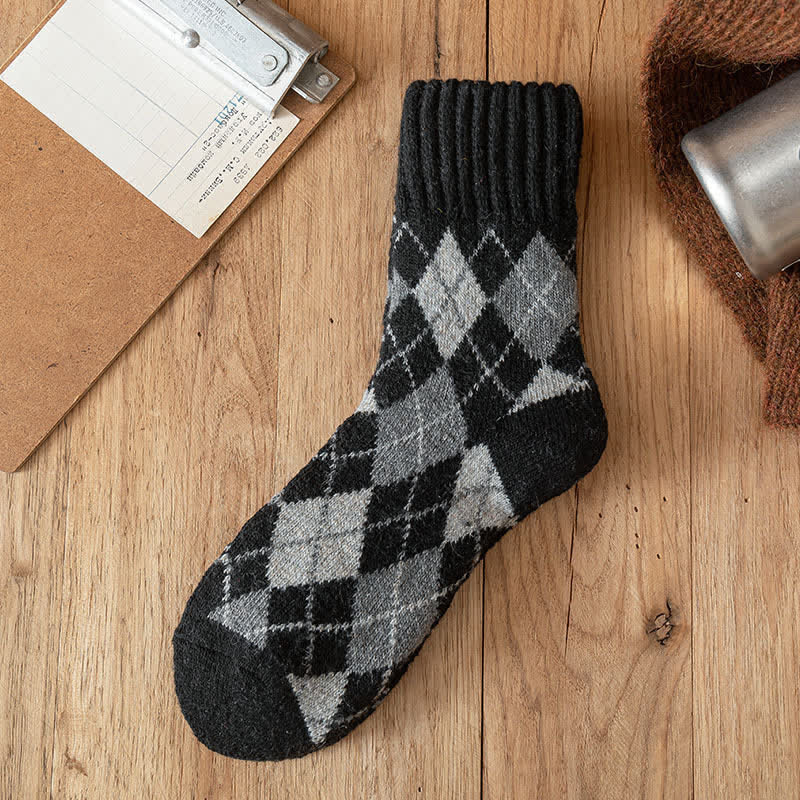 Calzini da uomo stile britannico con motivo a rombi - Nero - 6 paia - Taglia unica (US 6.5 - US 10) - image 12