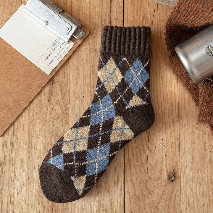 Calzini da uomo stile britannico con motivo a rombi - Caffè scuro - 6 paia - Taglia unica (US 6.5 - US 10) - image 2