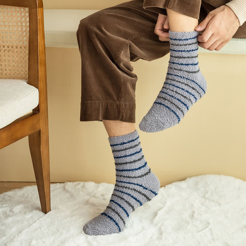 Calzini da notte in pile corallo con strisce bianche da uomo - image 11