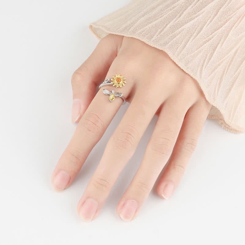 Anello regolabile a forma di scimmia con rosa e girasole che gira Fidget