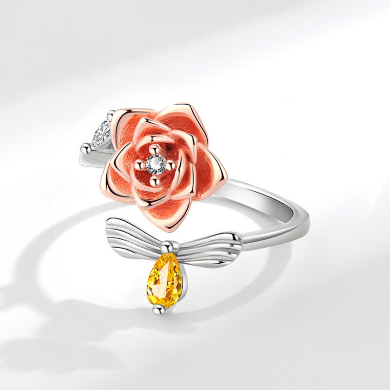 Anello regolabile a forma di scimmia con rosa e girasole che gira Fidget