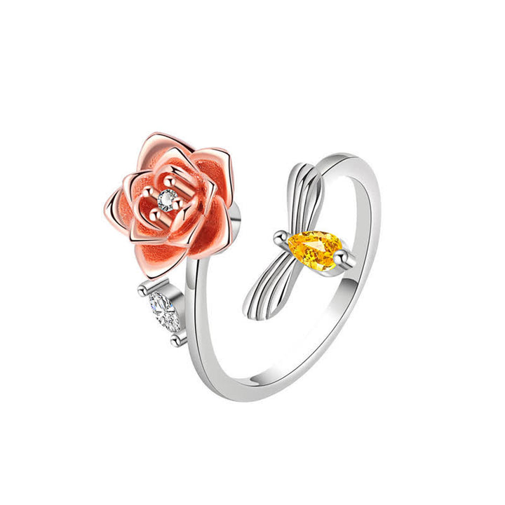 Anello regolabile a forma di scimmia con rosa e girasole che gira Fidget