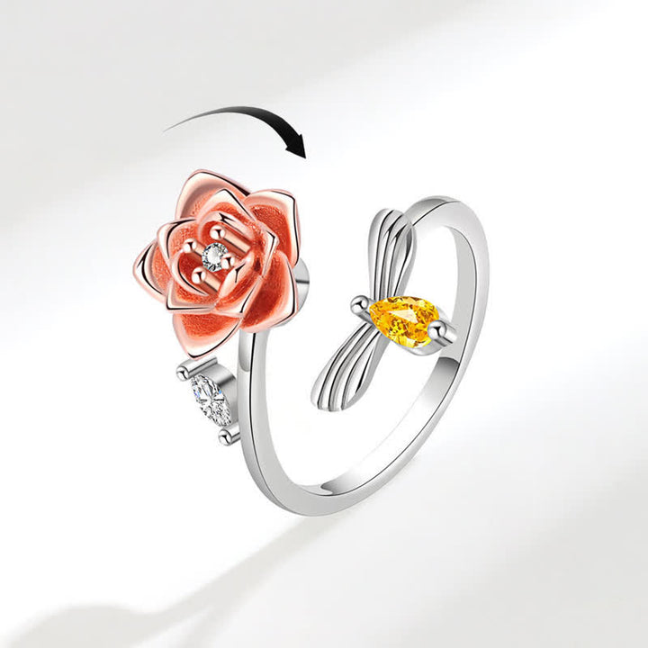 Anello regolabile a forma di scimmia con rosa e girasole che gira Fidget