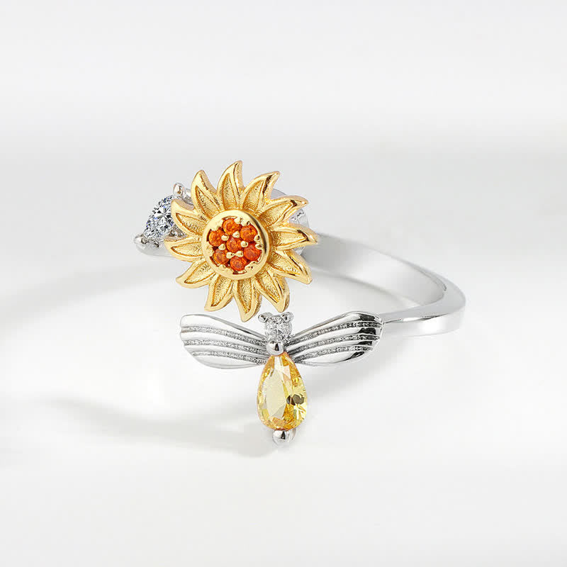 Anello regolabile a forma di scimmia con rosa e girasole che gira Fidget