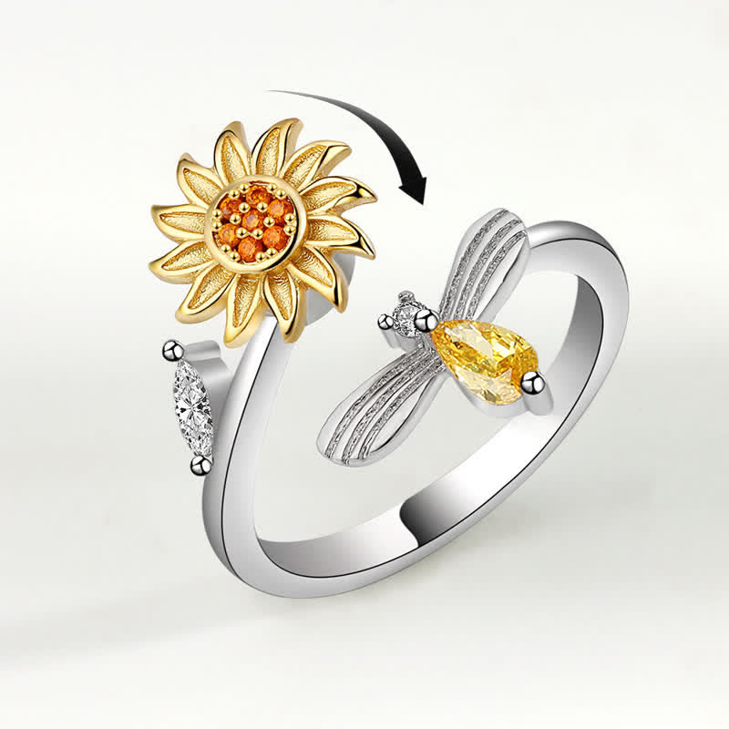 Anello regolabile a forma di scimmia con rosa e girasole che gira Fidget