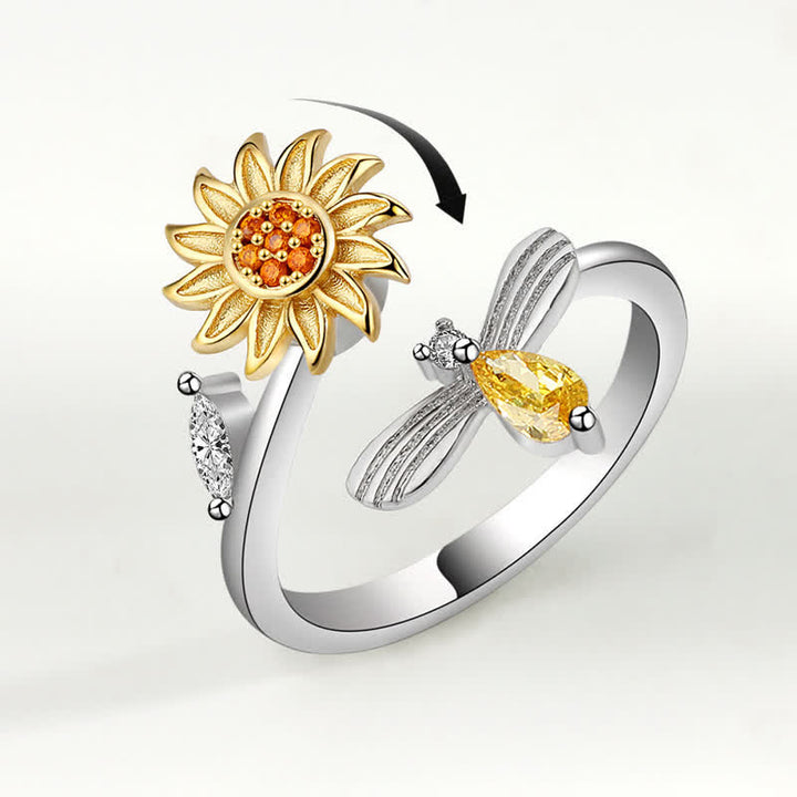 Anello regolabile a forma di scimmia con rosa e girasole che gira Fidget