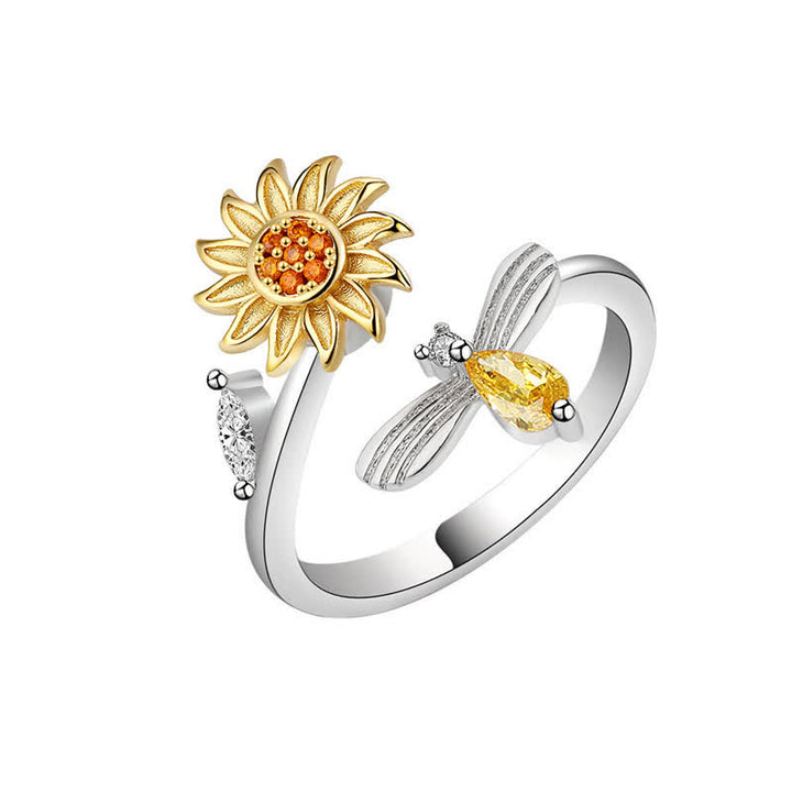 Anello regolabile a forma di scimmia con rosa e girasole che gira Fidget