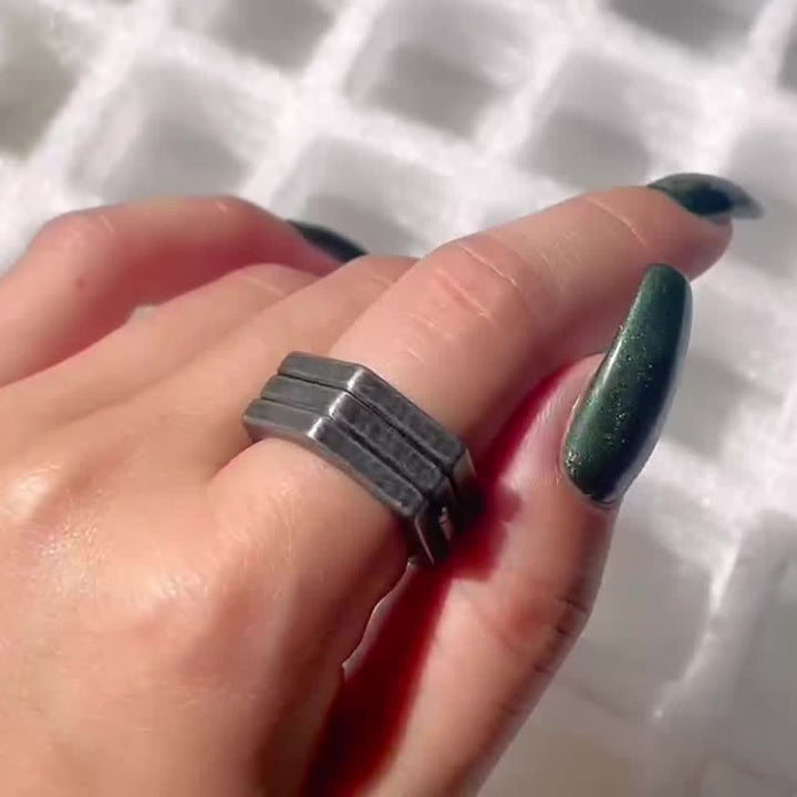 Anello di collegamento esagonale geometrico 3 in 1 ispirato ai vichinghi