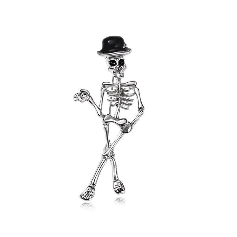 Spilla smaltata con cappello a forma di teschio scheletro horror